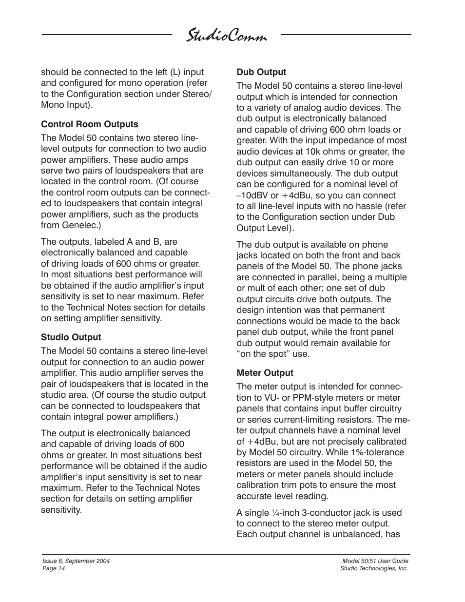 Studio Technologies 50 2004 User Manual | Page 14 / 51