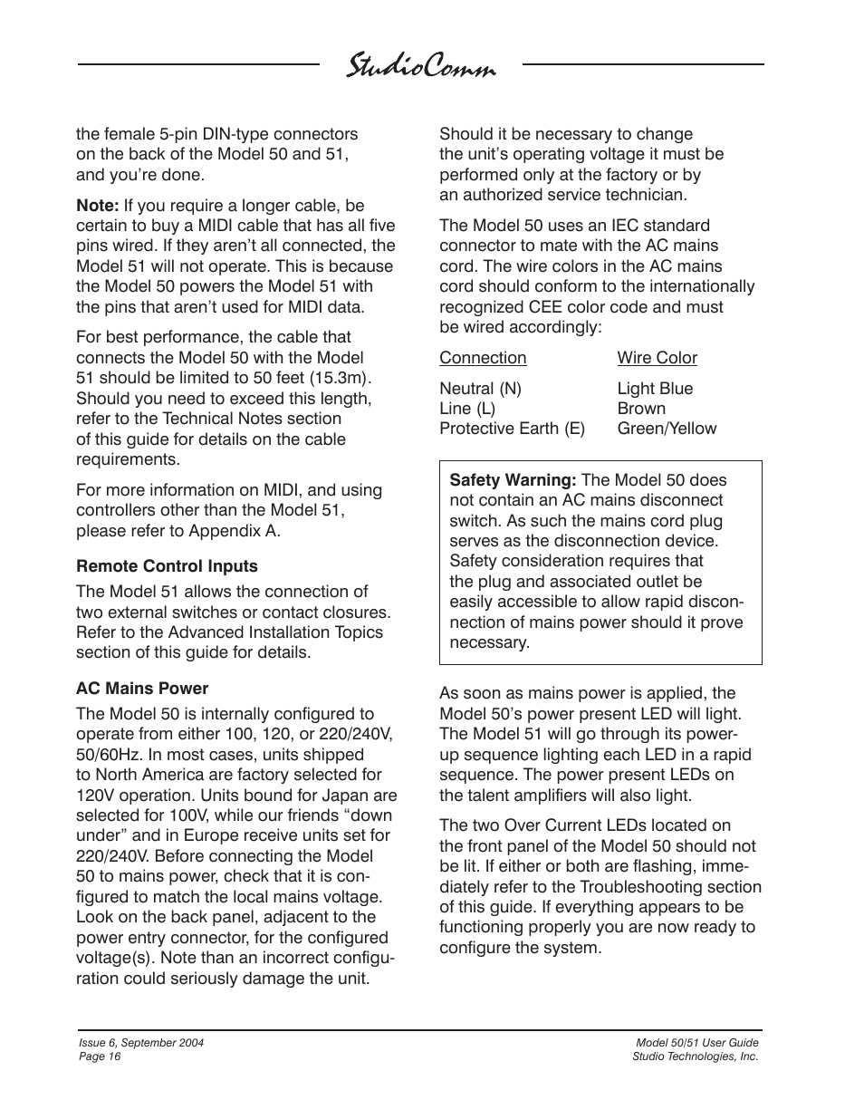 Studio Technologies 50 2004 User Manual | Page 16 / 51