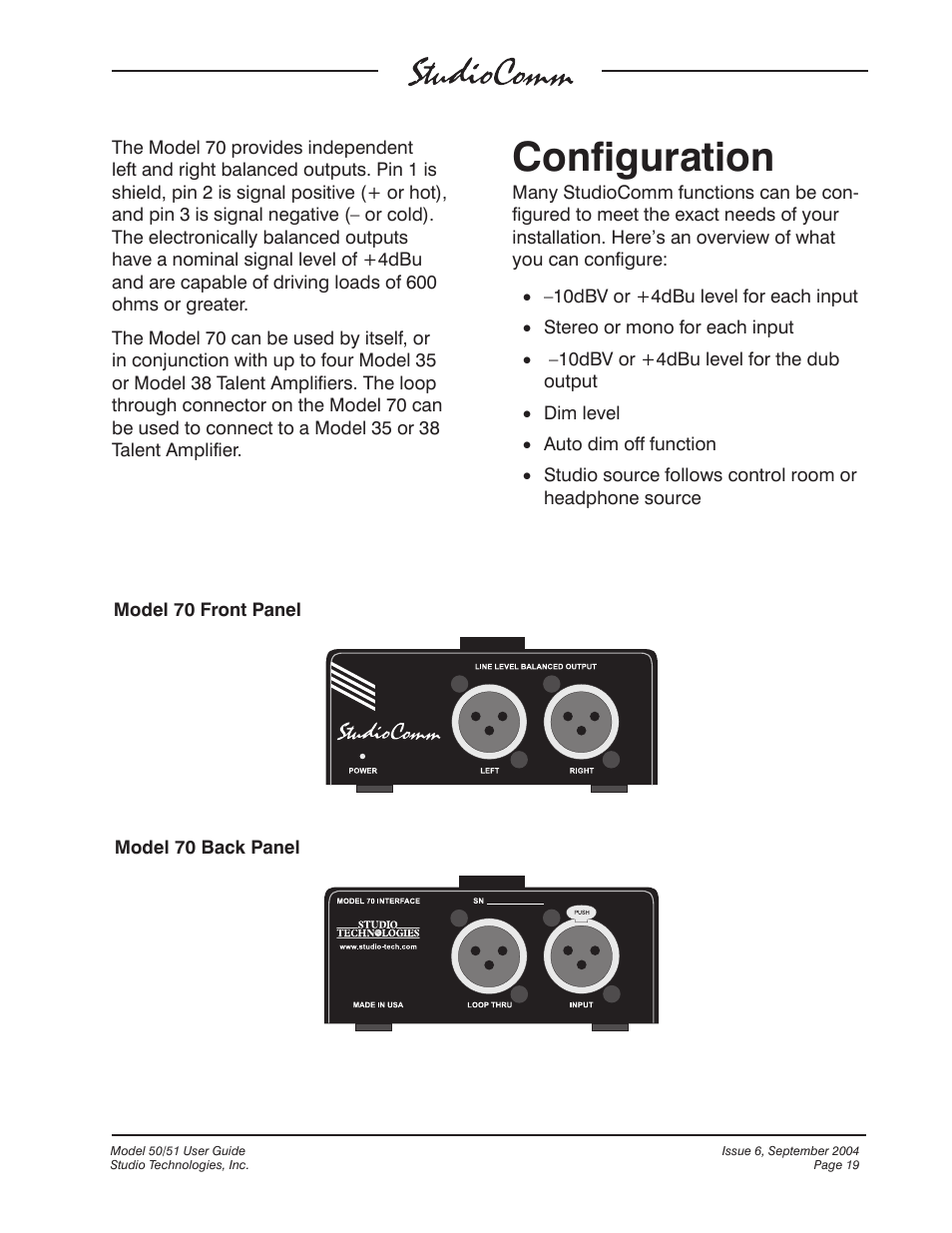 Configuration | Studio Technologies 50 2004 User Manual | Page 19 / 51