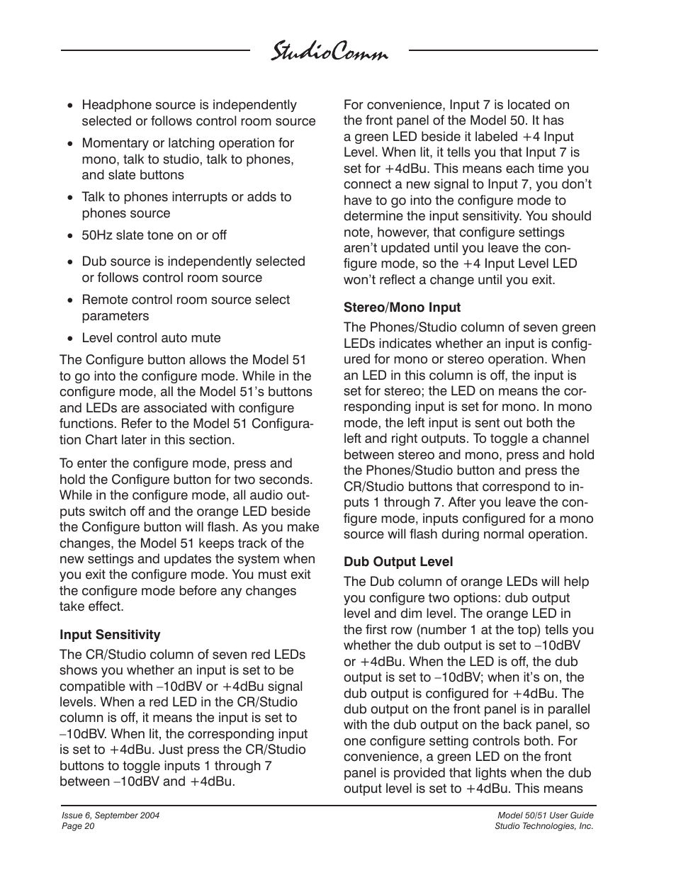 Studio Technologies 50 2004 User Manual | Page 20 / 51