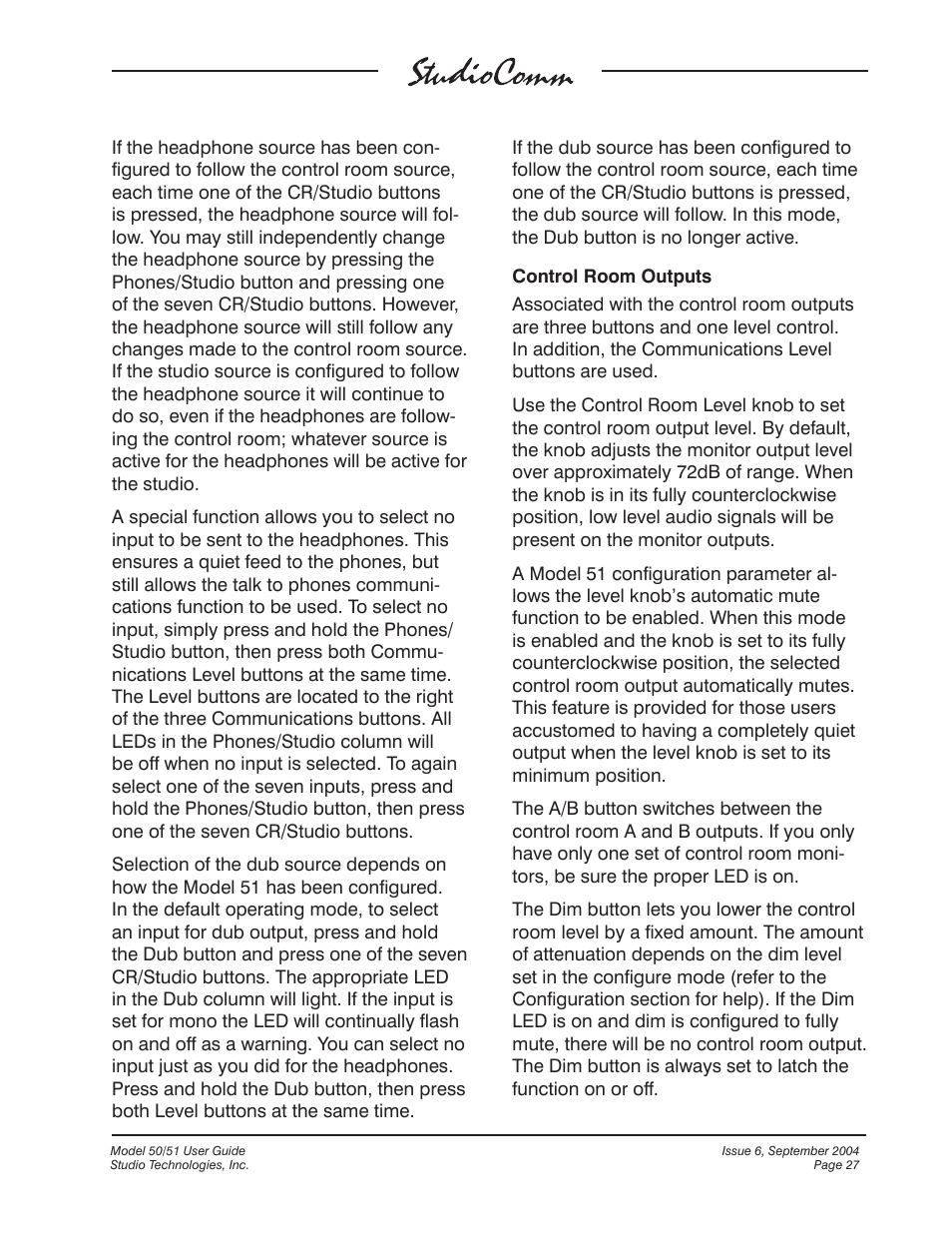 Studio Technologies 50 2004 User Manual | Page 27 / 51