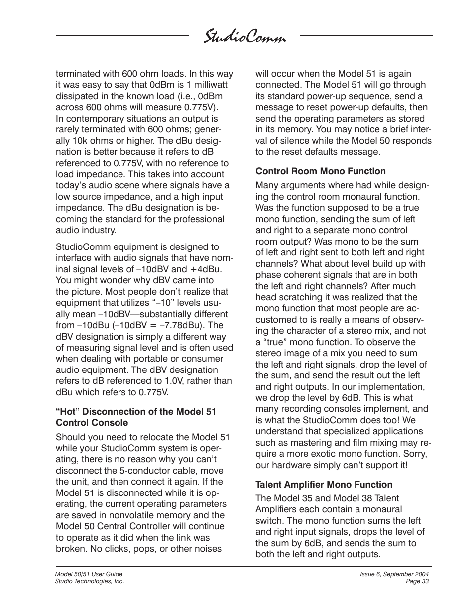 Studio Technologies 50 2004 User Manual | Page 33 / 51