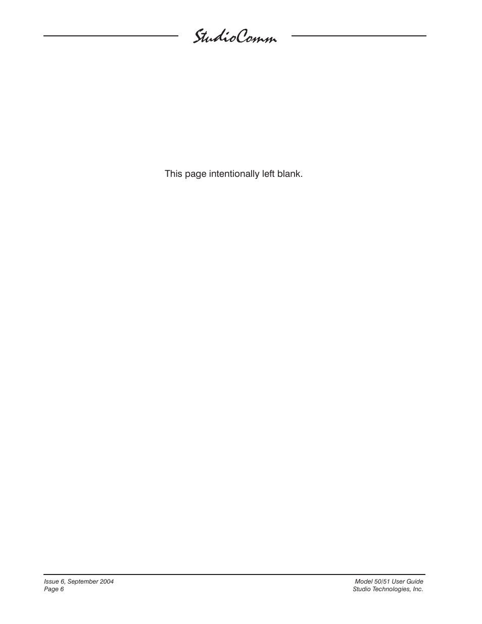This page intentionally left blank | Studio Technologies 50 2004 User Manual | Page 6 / 51
