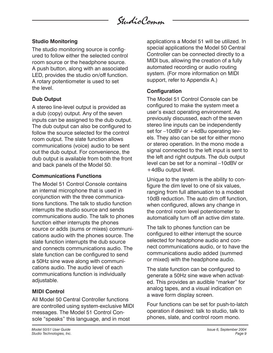 Studio Technologies 50 2004 User Manual | Page 9 / 51