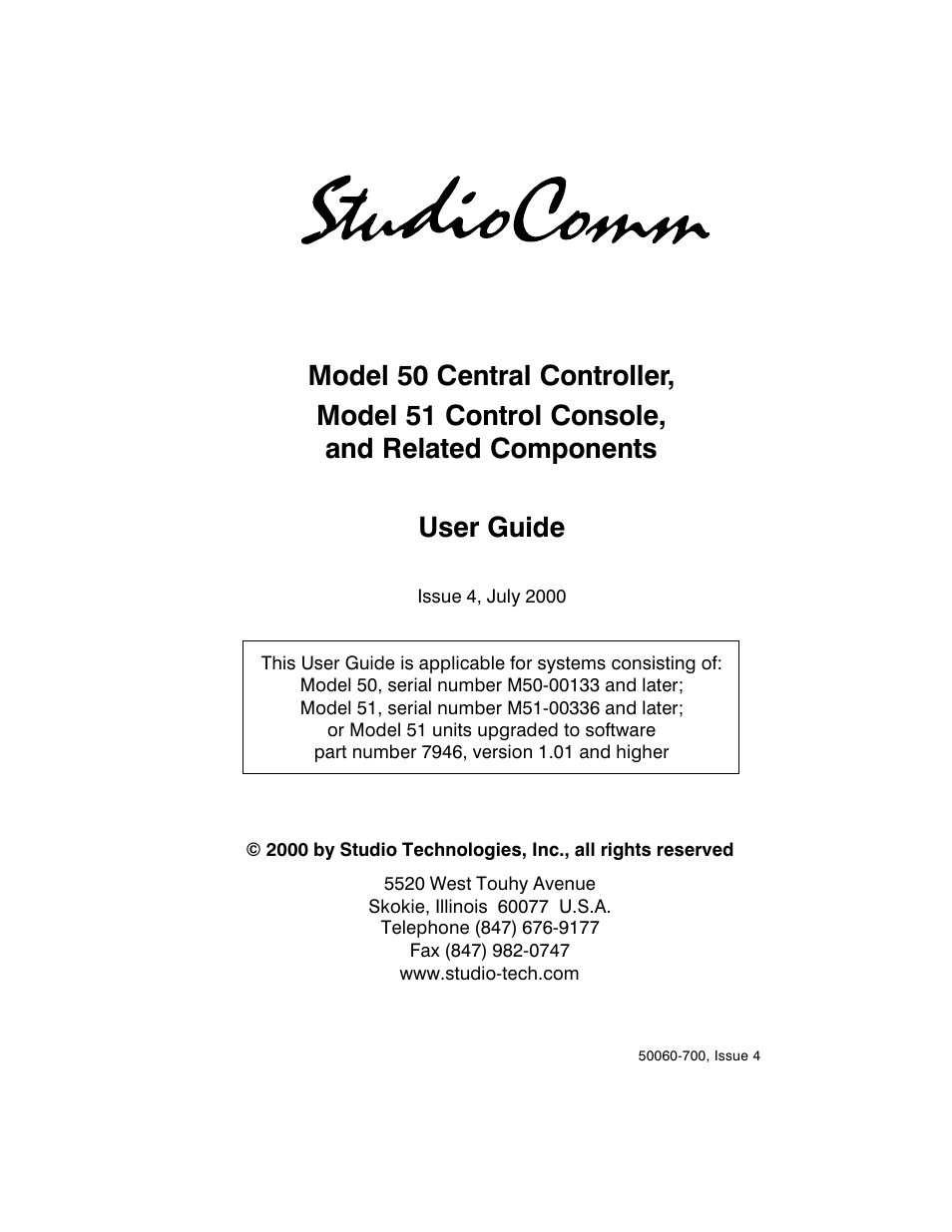 Studio Technologies 50 2000 User Manual | 53 pages