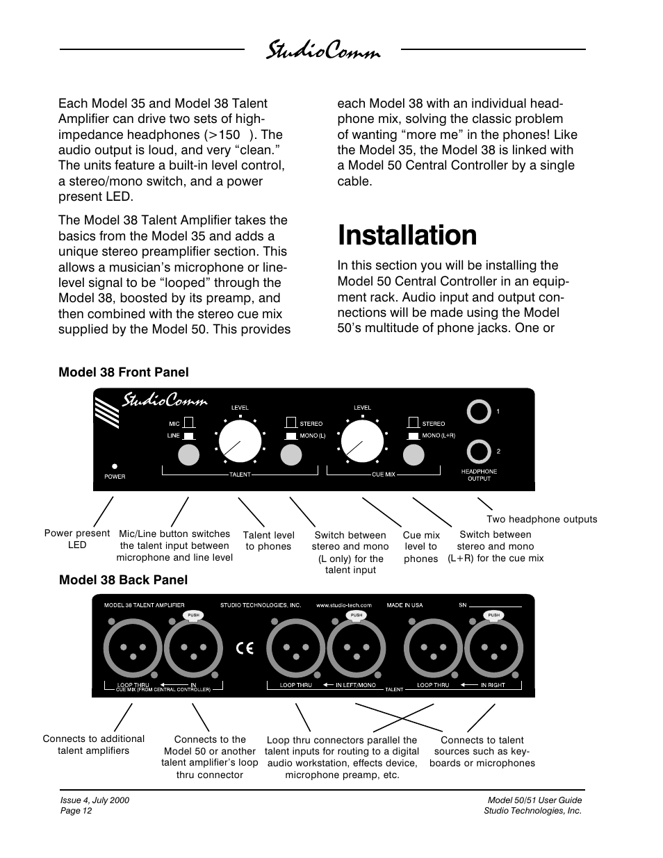 Installation | Studio Technologies 50 2000 User Manual | Page 12 / 53