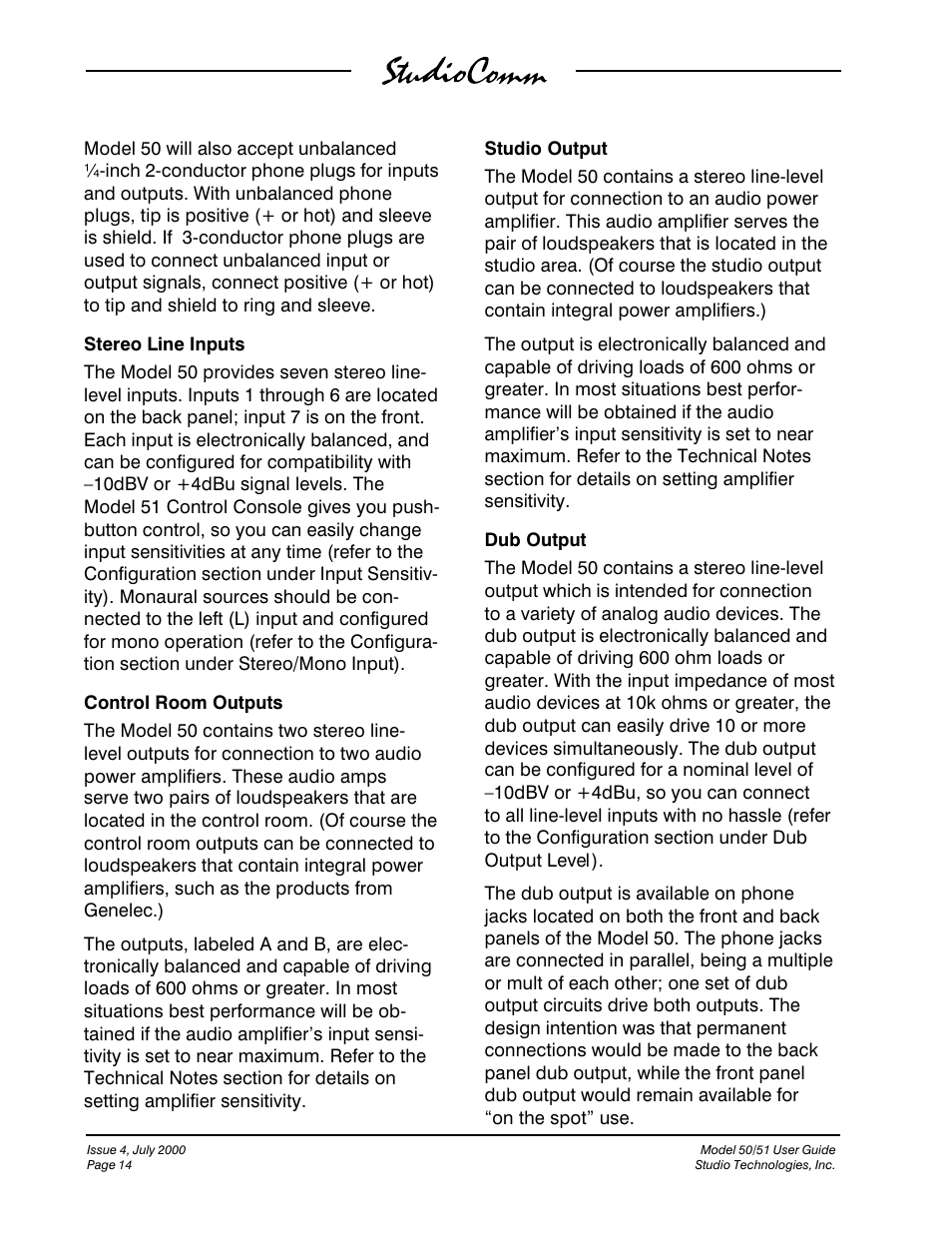 Studio Technologies 50 2000 User Manual | Page 14 / 53