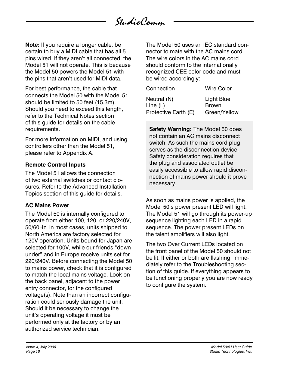 Studio Technologies 50 2000 User Manual | Page 16 / 53