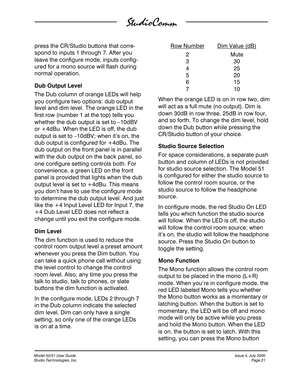Studio Technologies 50 2000 User Manual | Page 21 / 53