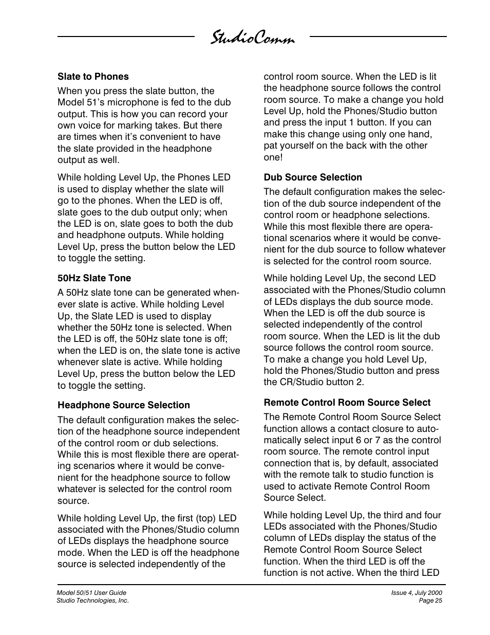 Studio Technologies 50 2000 User Manual | Page 25 / 53