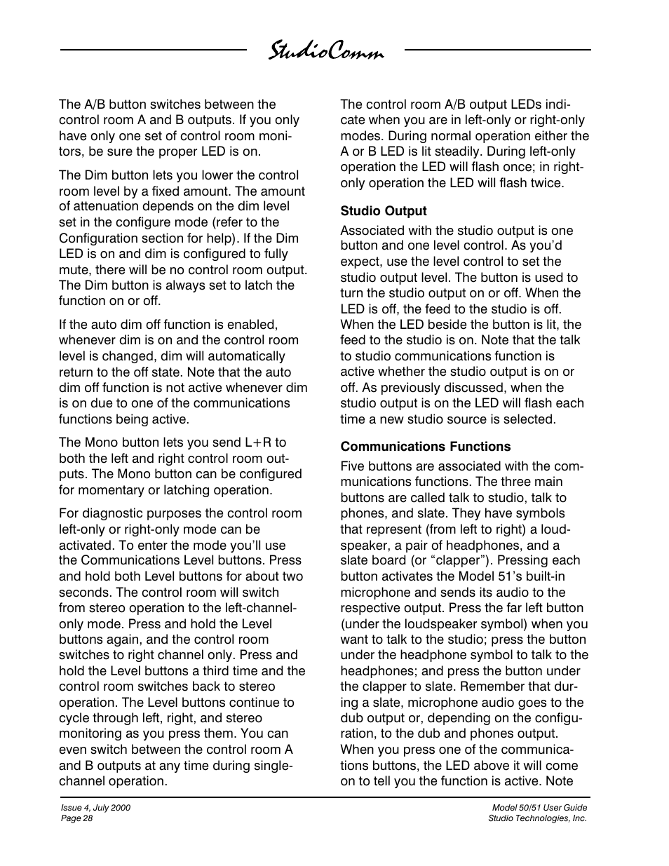 Studio Technologies 50 2000 User Manual | Page 28 / 53
