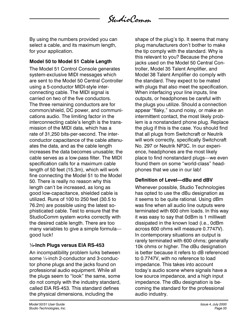 Studio Technologies 50 2000 User Manual | Page 33 / 53