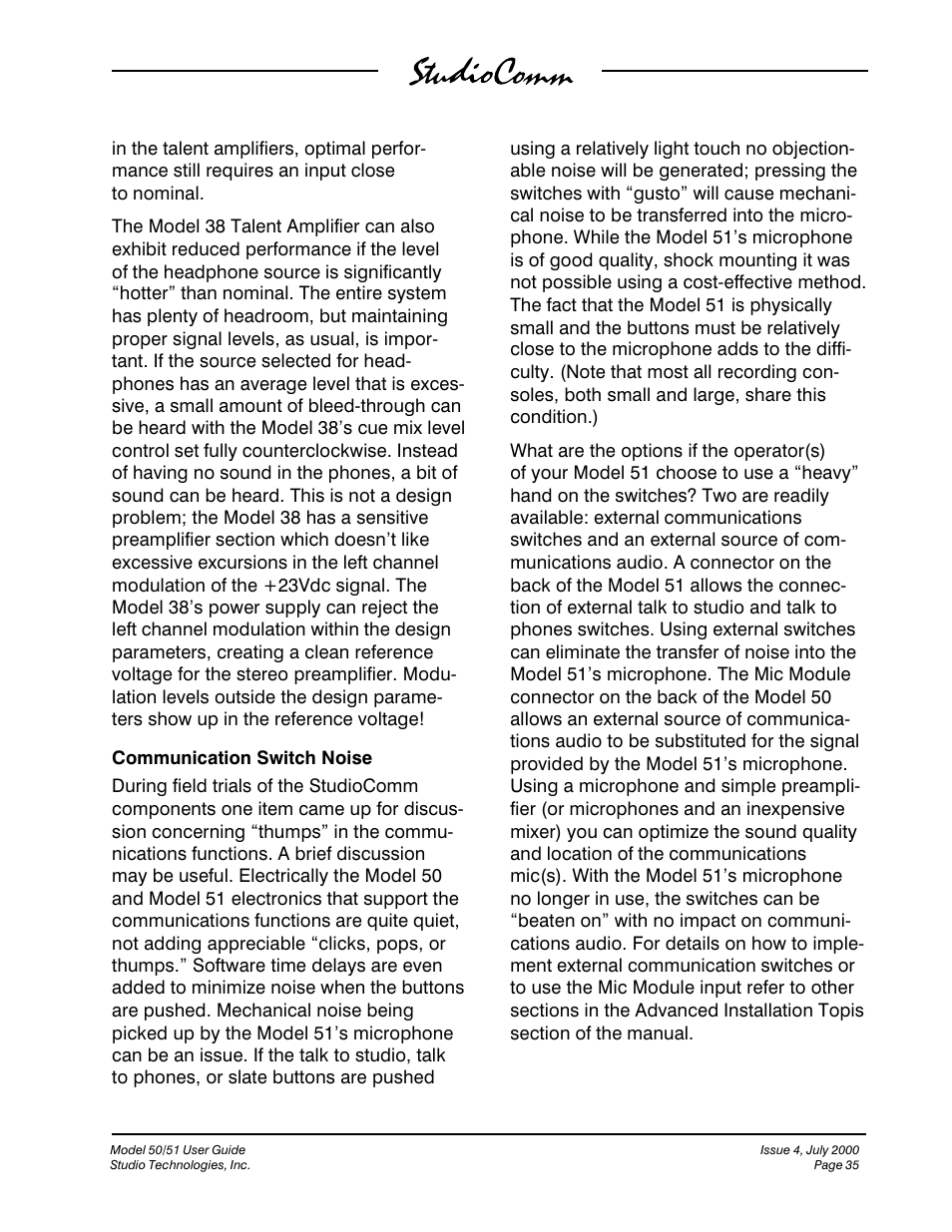Studio Technologies 50 2000 User Manual | Page 35 / 53