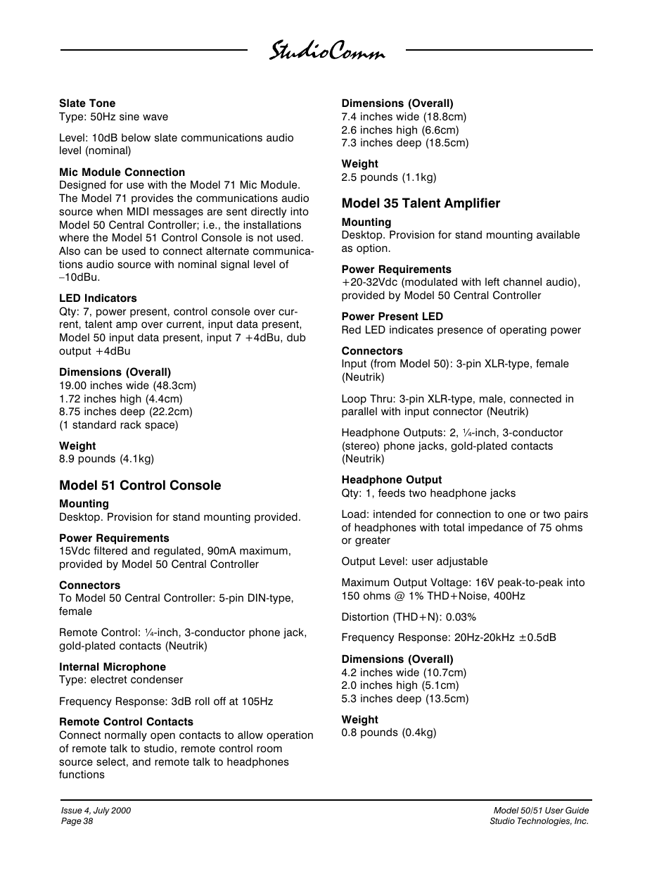 Studio Technologies 50 2000 User Manual | Page 38 / 53