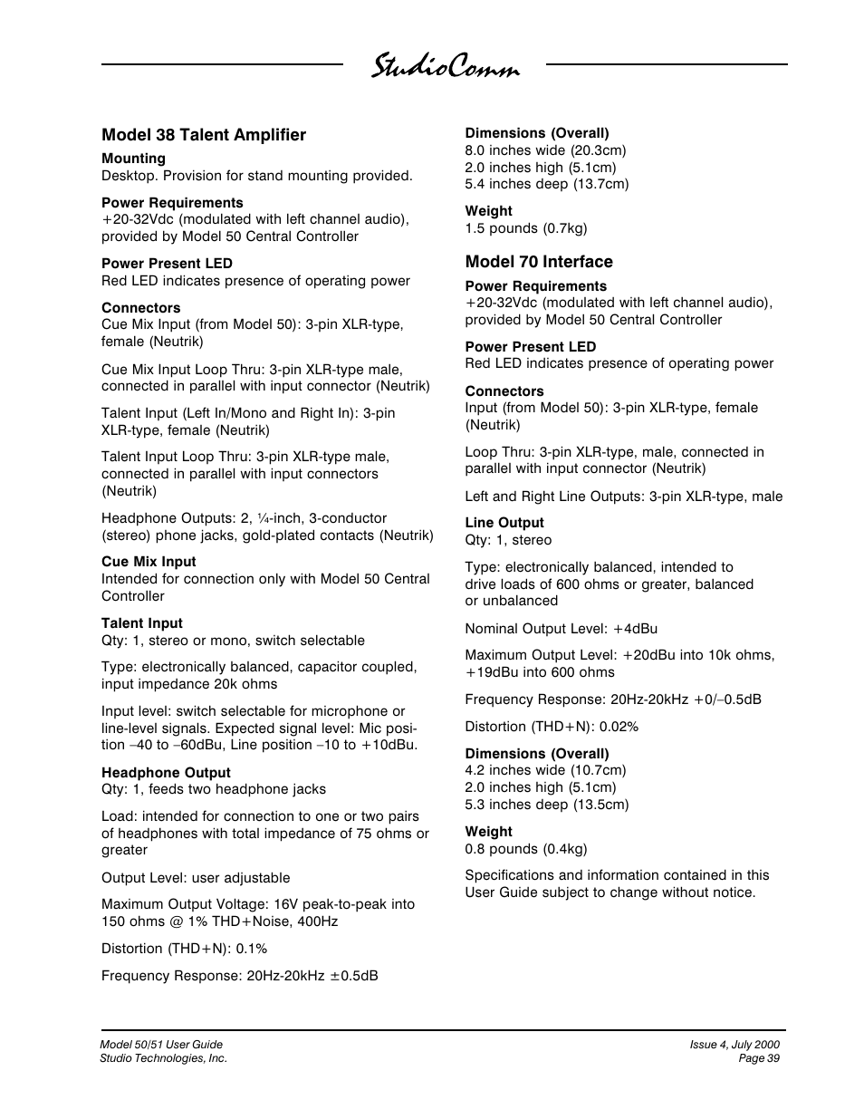 Studio Technologies 50 2000 User Manual | Page 39 / 53