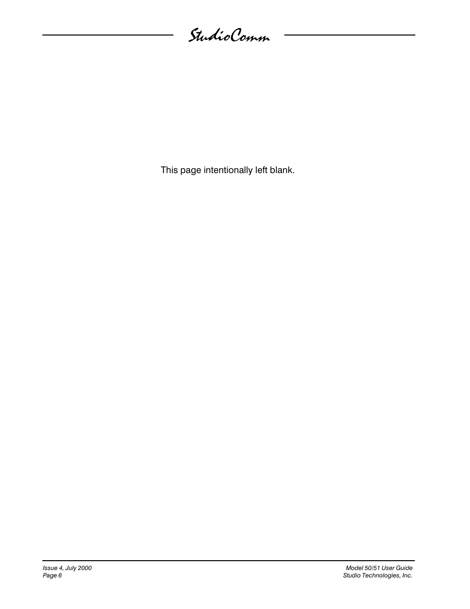 This page intentionally left blank | Studio Technologies 50 2000 User Manual | Page 6 / 53