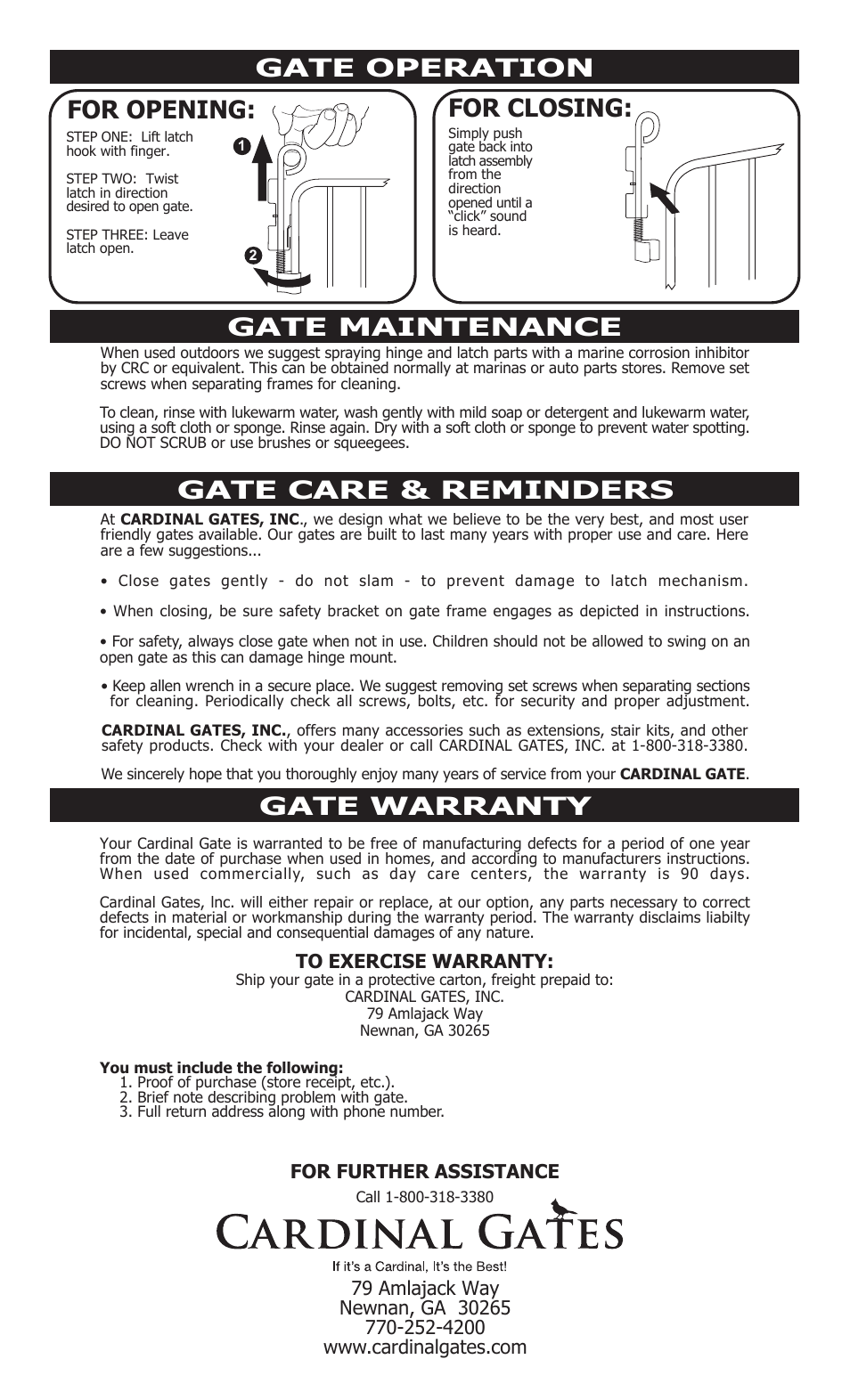Gate operation for opening: for closing | Cardinal Gates MG15 User Manual | Page 2 / 2