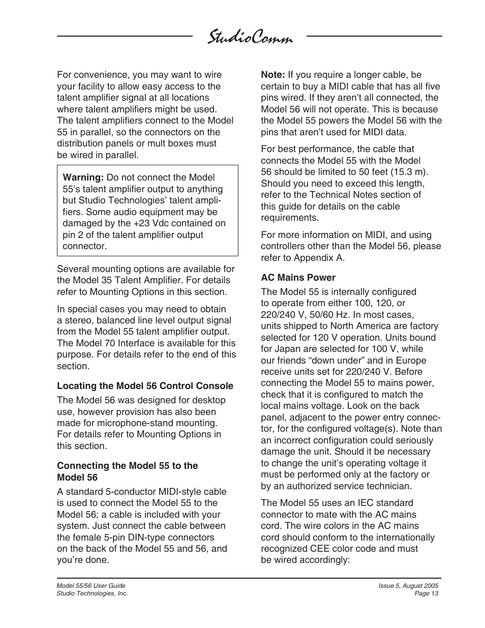 Studio Technologies 55 2005 User Manual | Page 13 / 41