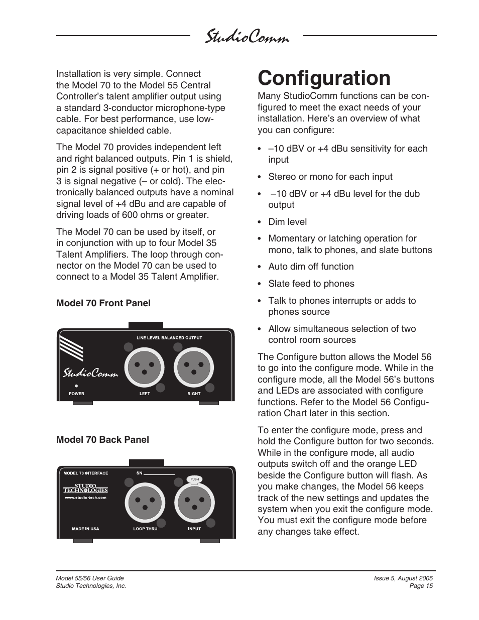 Confi guration | Studio Technologies 55 2005 User Manual | Page 15 / 41