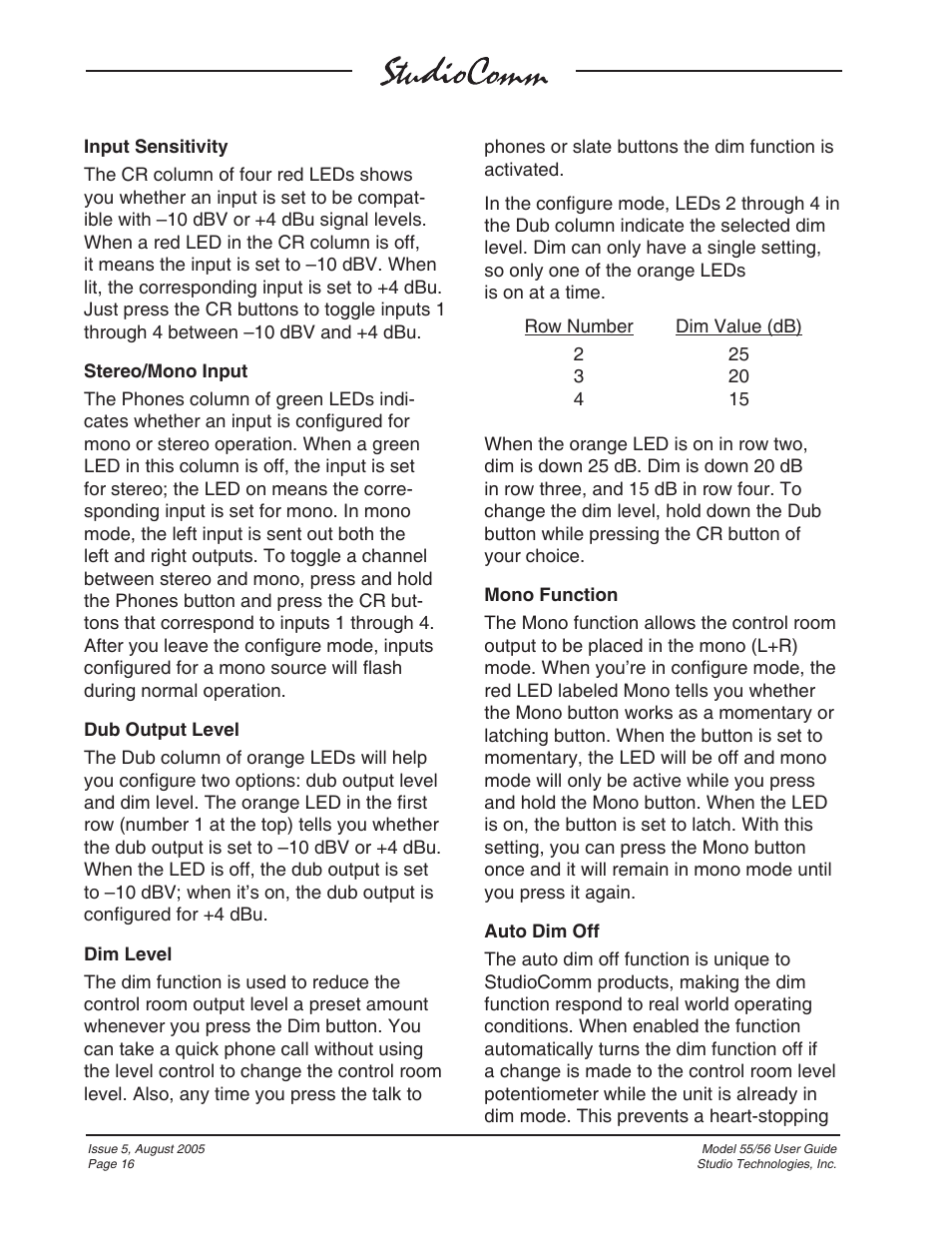 Studio Technologies 55 2005 User Manual | Page 16 / 41