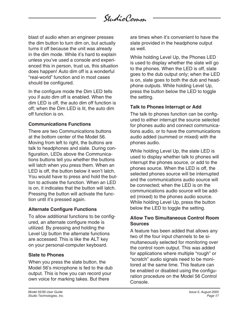 Studio Technologies 55 2005 User Manual | Page 17 / 41