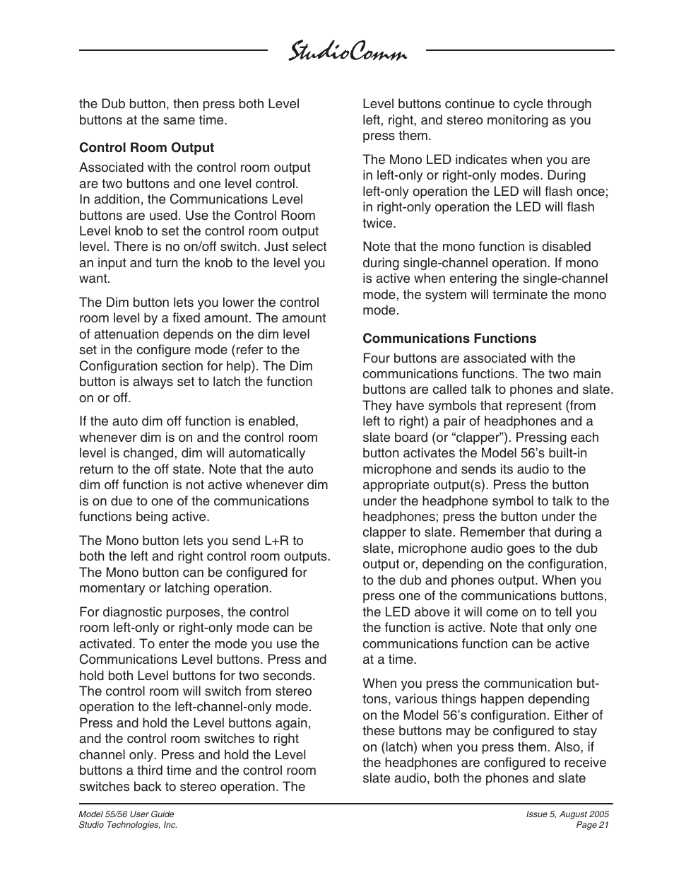 Studio Technologies 55 2005 User Manual | Page 21 / 41
