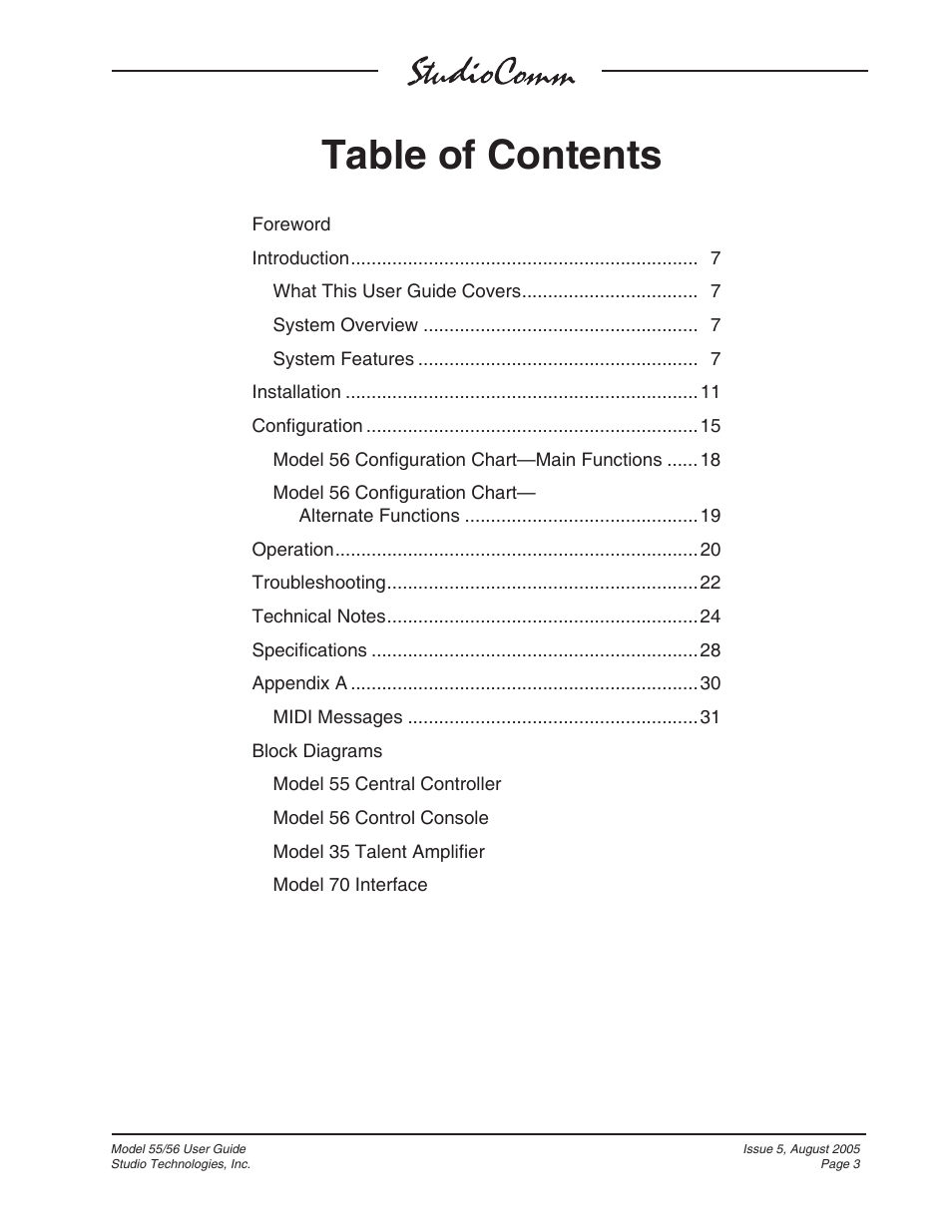 Studio Technologies 55 2005 User Manual | Page 3 / 41