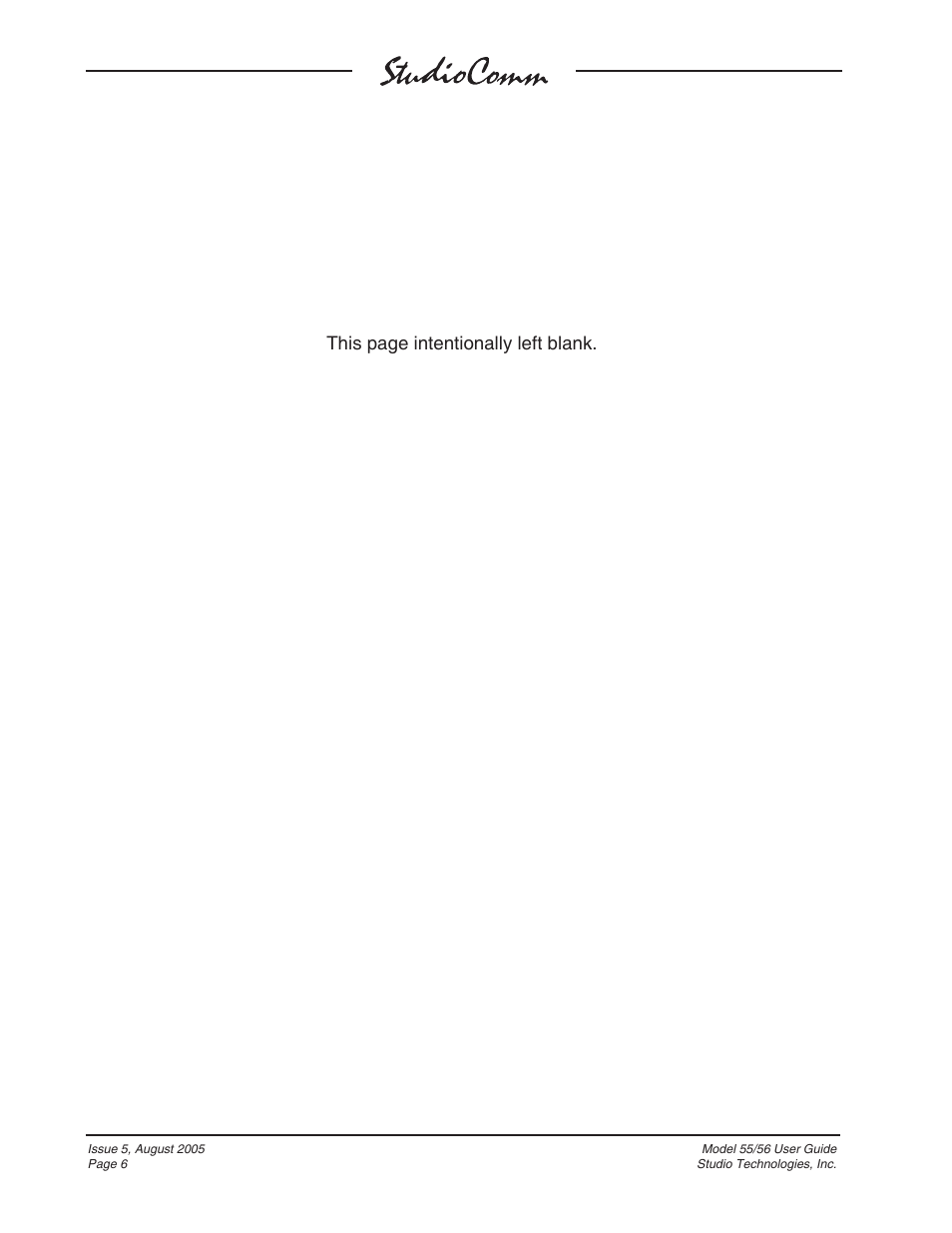 This page intentionally left blank | Studio Technologies 55 2005 User Manual | Page 6 / 41