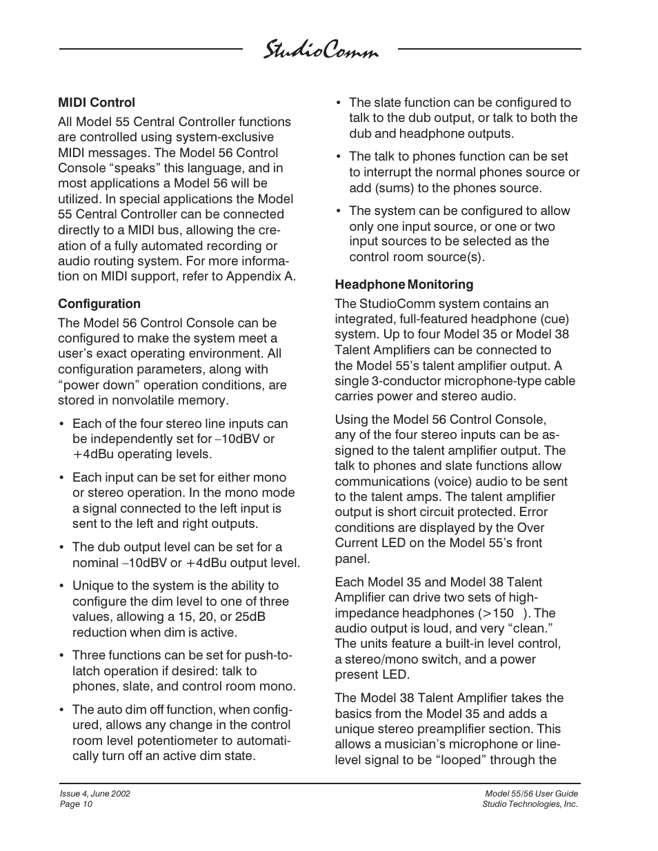 Studio Technologies 55 2002 User Manual | Page 10 / 45
