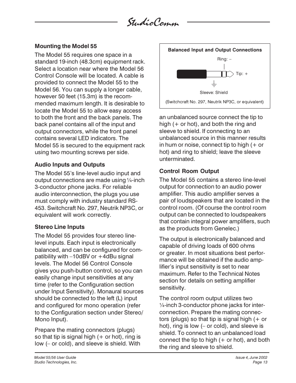 Studio Technologies 55 2002 User Manual | Page 13 / 45