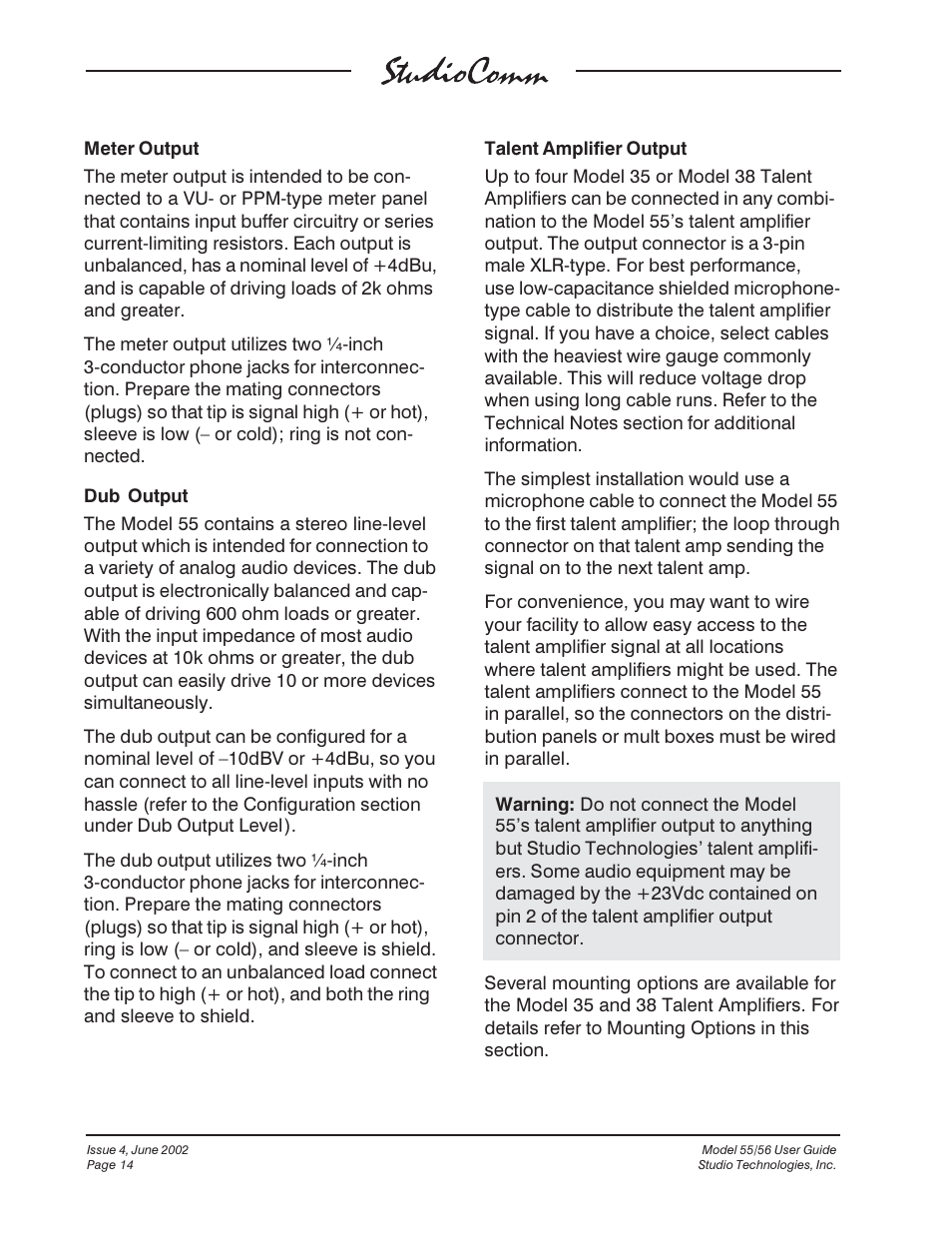 Studio Technologies 55 2002 User Manual | Page 14 / 45