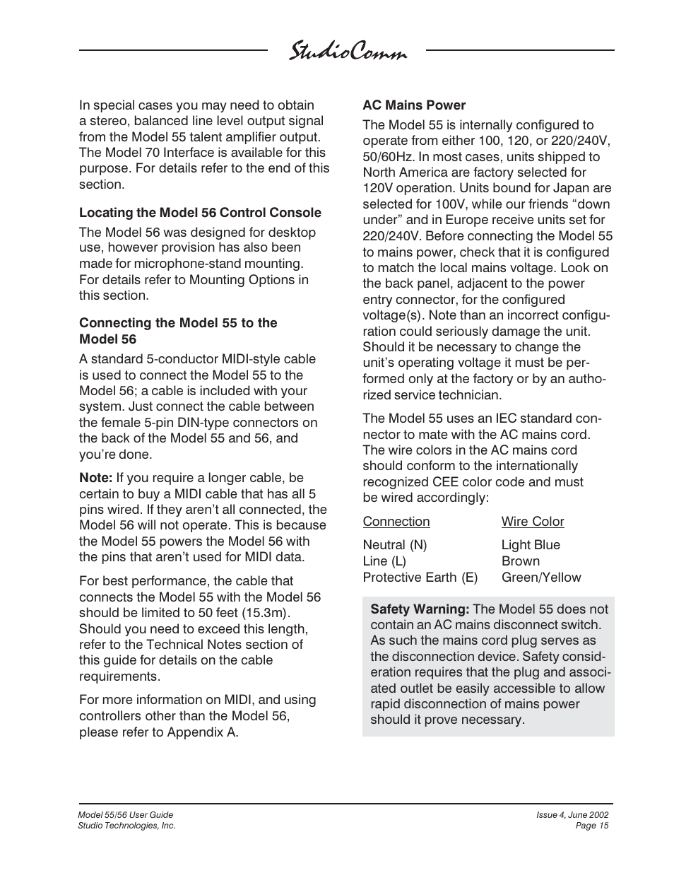 Studio Technologies 55 2002 User Manual | Page 15 / 45