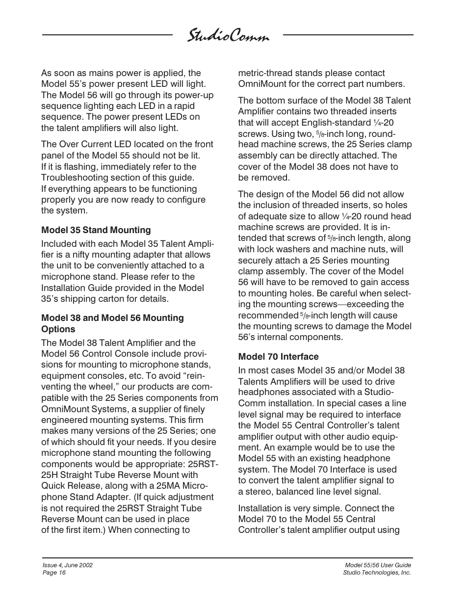 Studio Technologies 55 2002 User Manual | Page 16 / 45