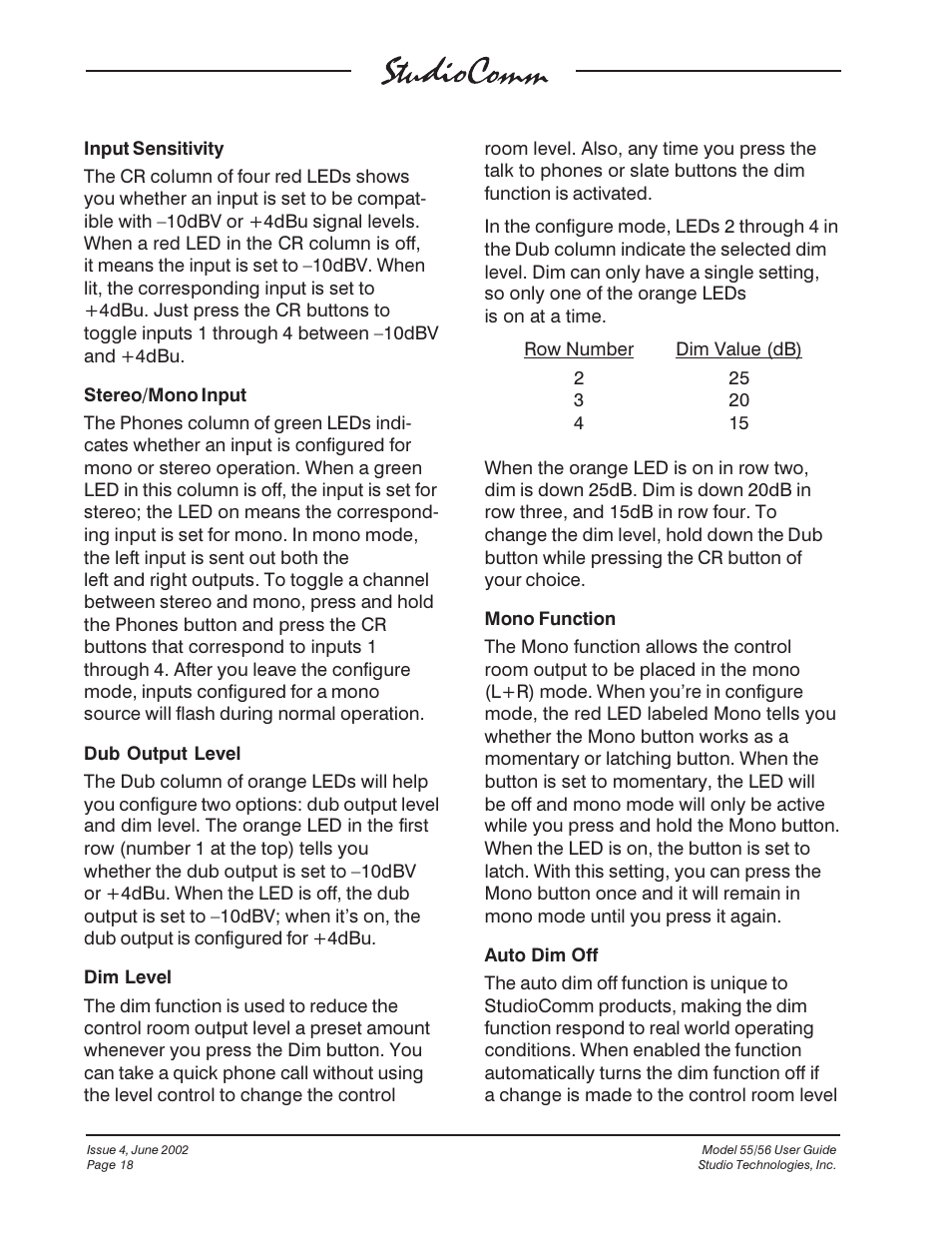 Studio Technologies 55 2002 User Manual | Page 18 / 45