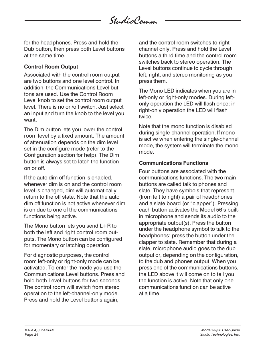 Studio Technologies 55 2002 User Manual | Page 24 / 45