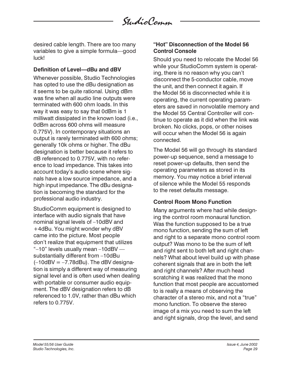 Studio Technologies 55 2002 User Manual | Page 29 / 45