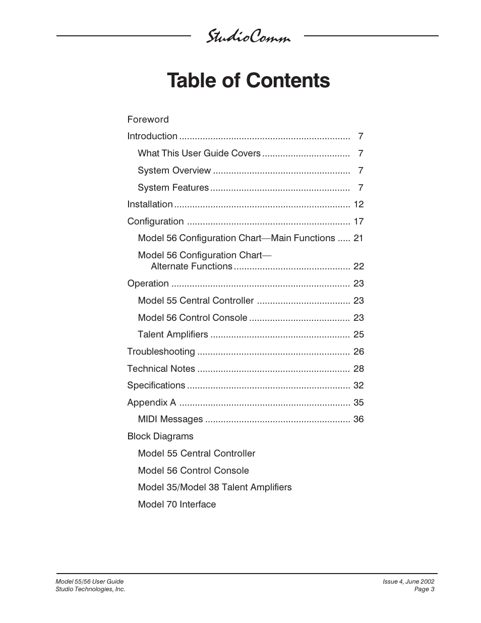 Studio Technologies 55 2002 User Manual | Page 3 / 45