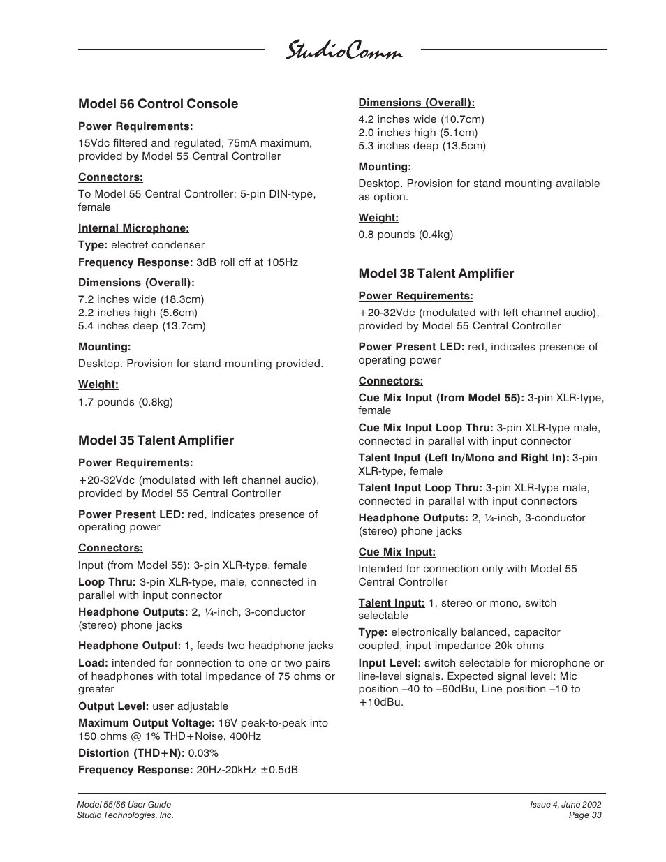 Studio Technologies 55 2002 User Manual | Page 33 / 45