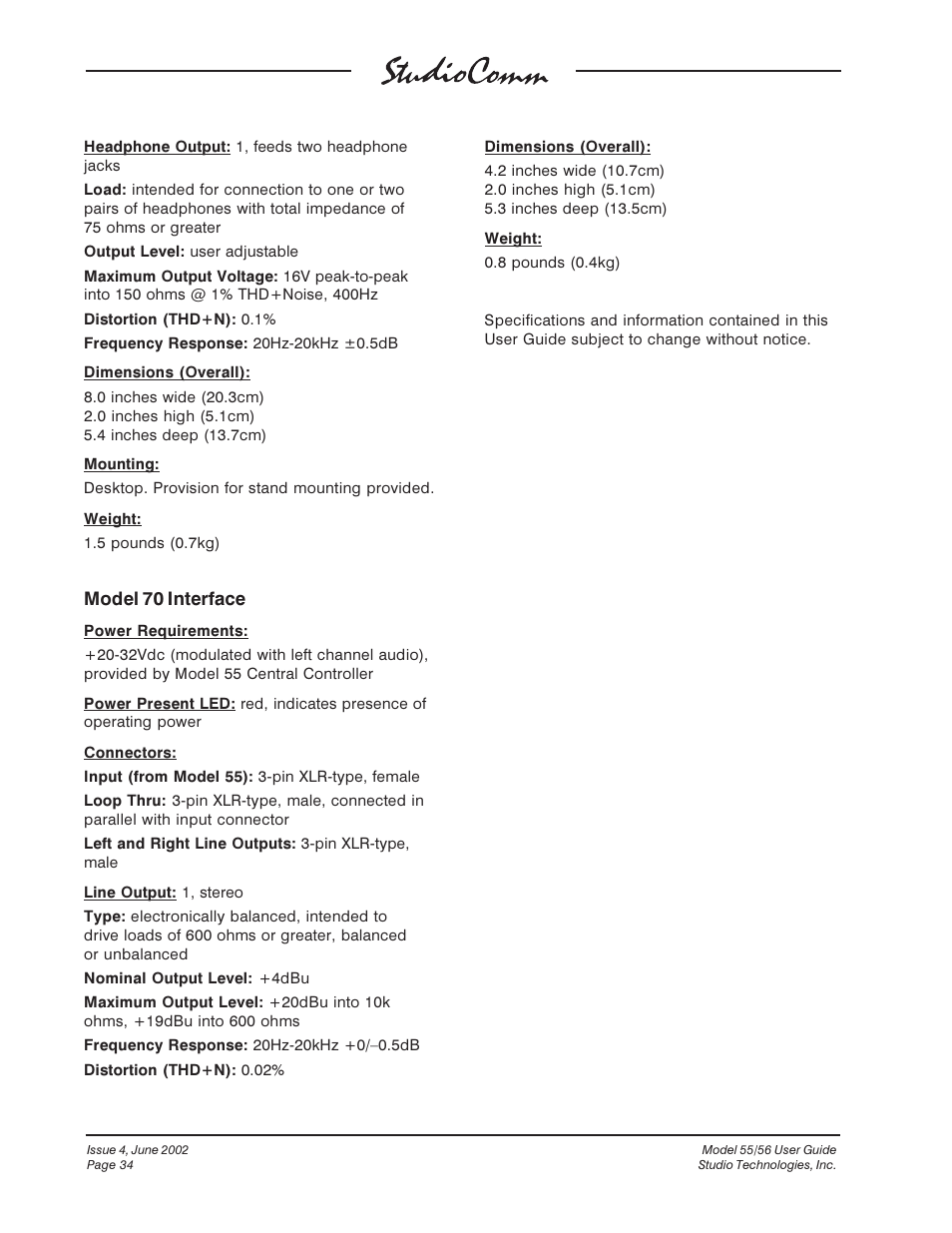 Studio Technologies 55 2002 User Manual | Page 34 / 45