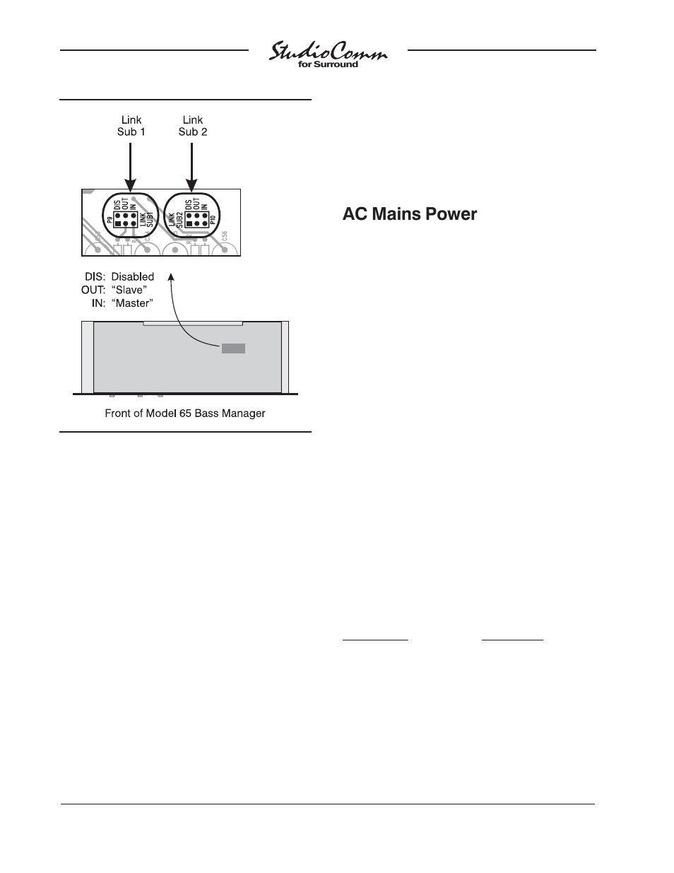 Ac mains power | Studio Technologies 65 User Manual | Page 14 / 27