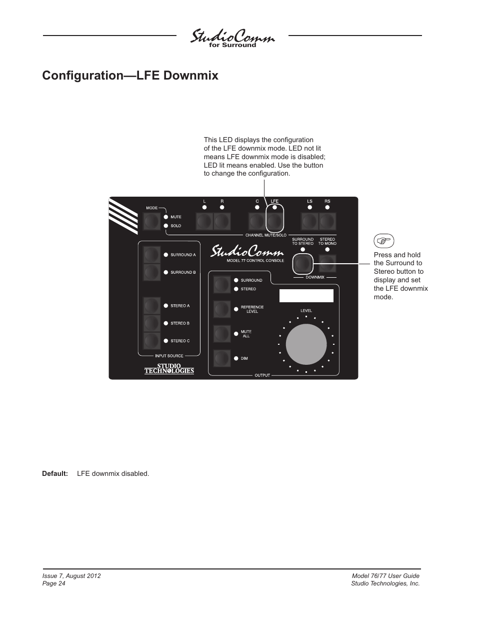 Conﬁguration—lfe downmix | Studio Technologies 76 V.1.10 User Manual | Page 24 / 37