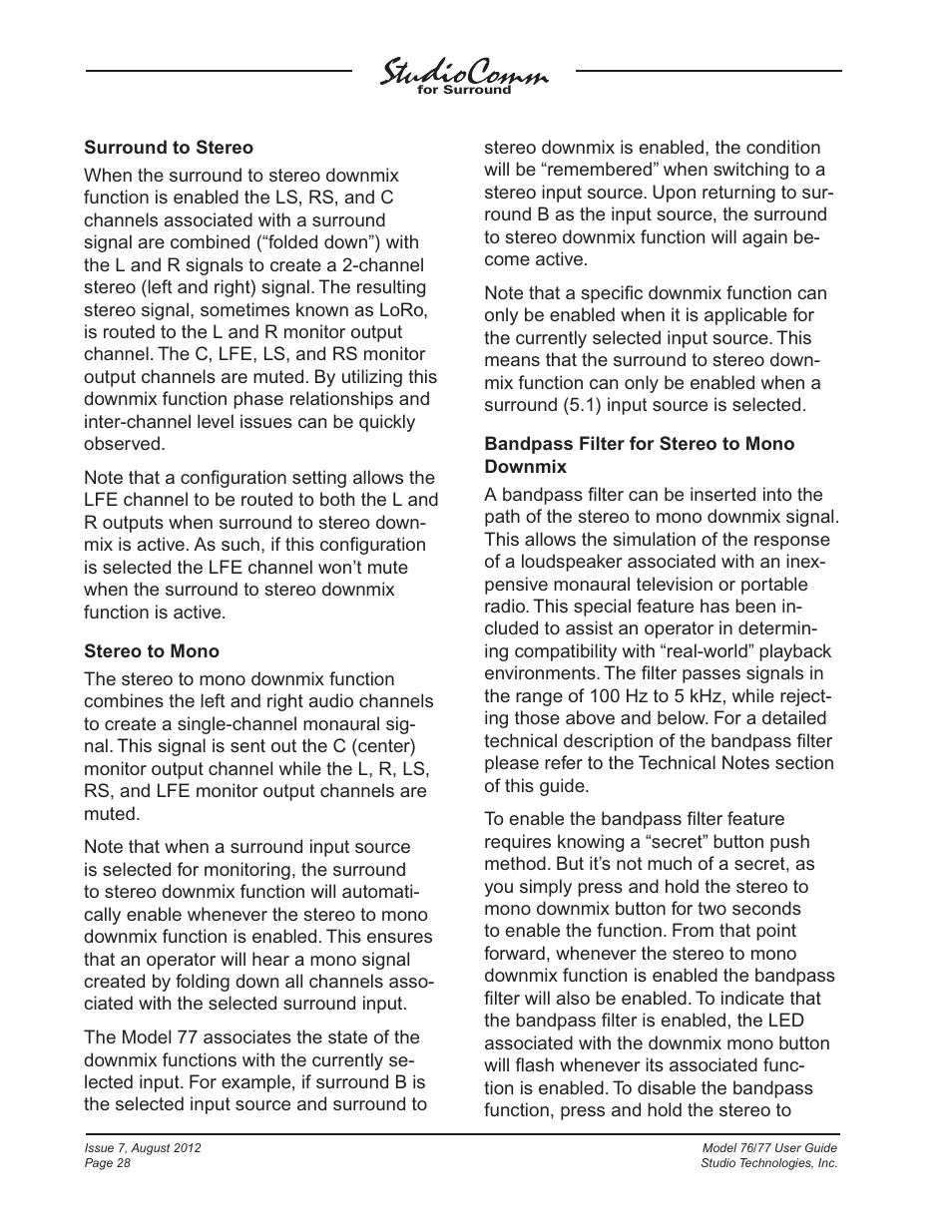 Studio Technologies 76 V.1.10 User Manual | Page 28 / 37