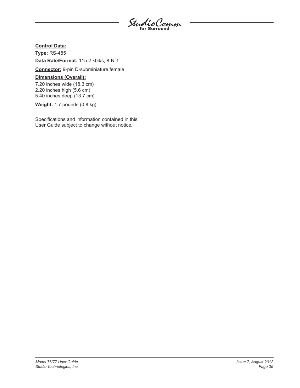 Studio Technologies 76 V.1.10 User Manual | Page 35 / 37