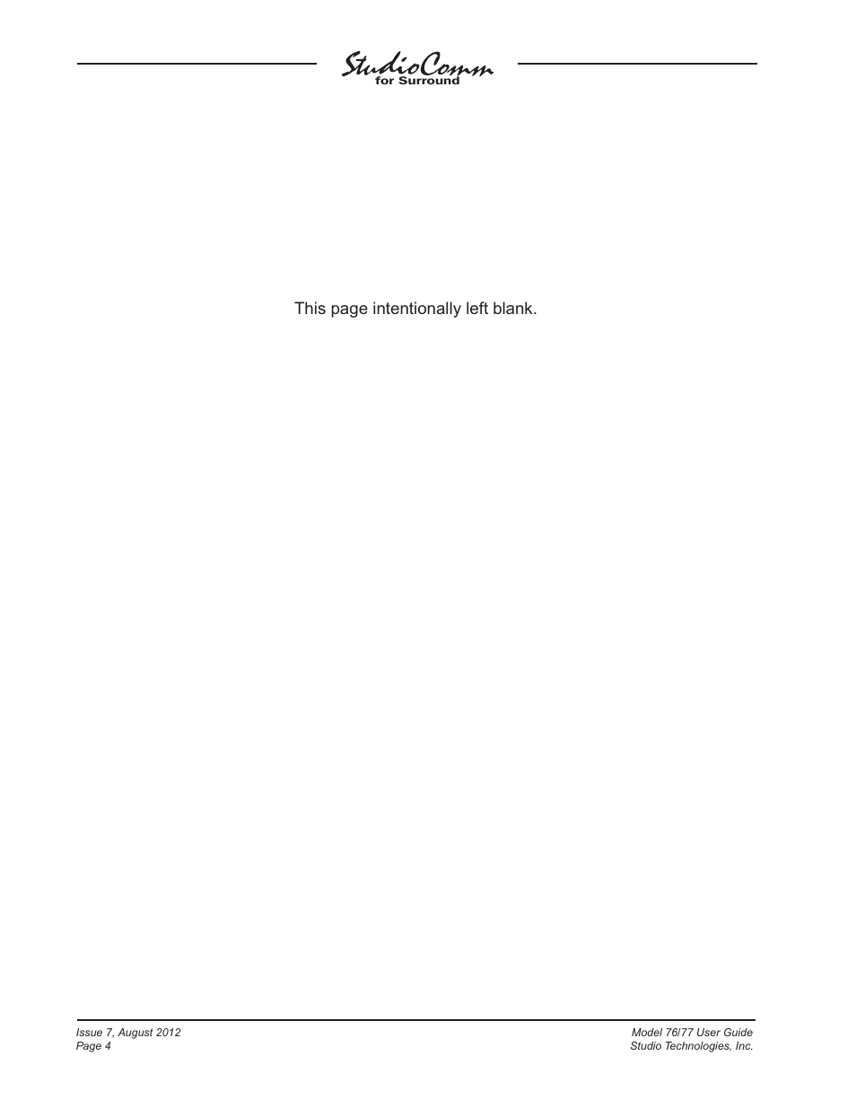 This page intentionally left blank | Studio Technologies 76 V.1.10 User Manual | Page 4 / 37