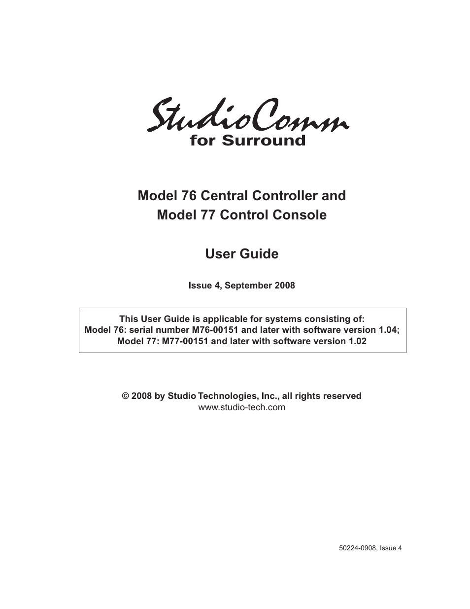 Studio Technologies 76 V.1.04 User Manual | 37 pages