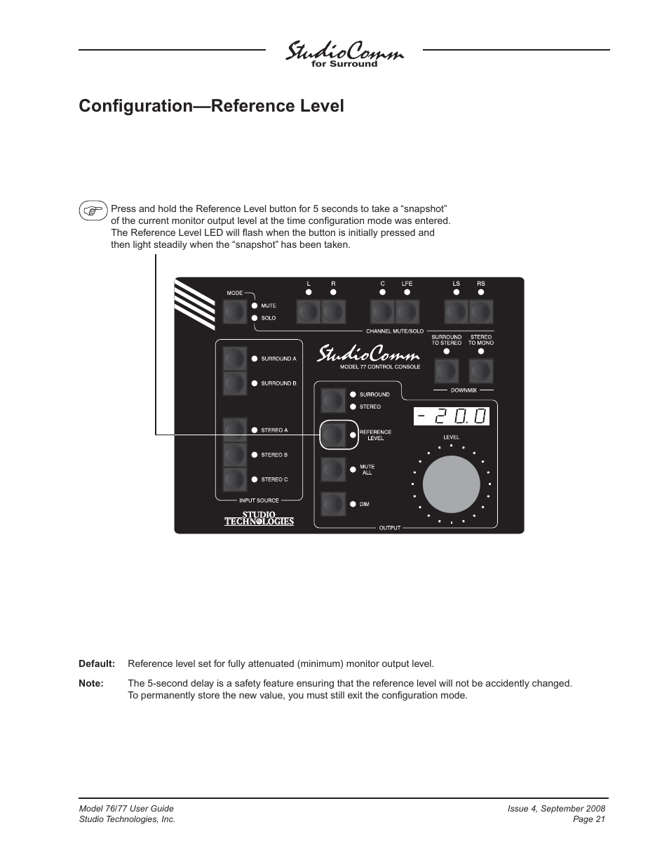 Confi guration—reference level | Studio Technologies 76 V.1.04 User Manual | Page 21 / 37