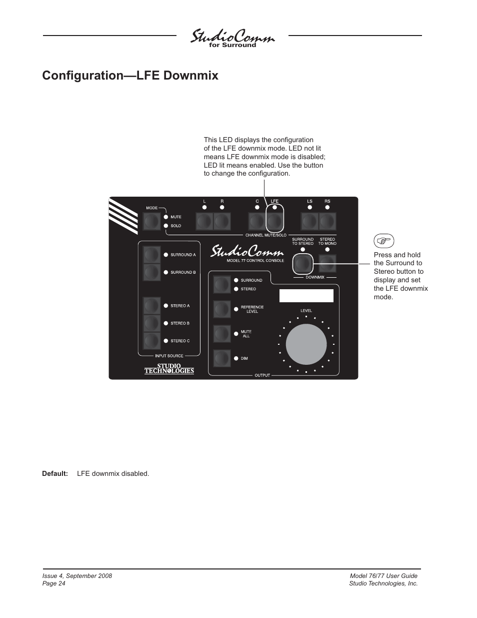 Confi guration—lfe downmix | Studio Technologies 76 V.1.04 User Manual | Page 24 / 37