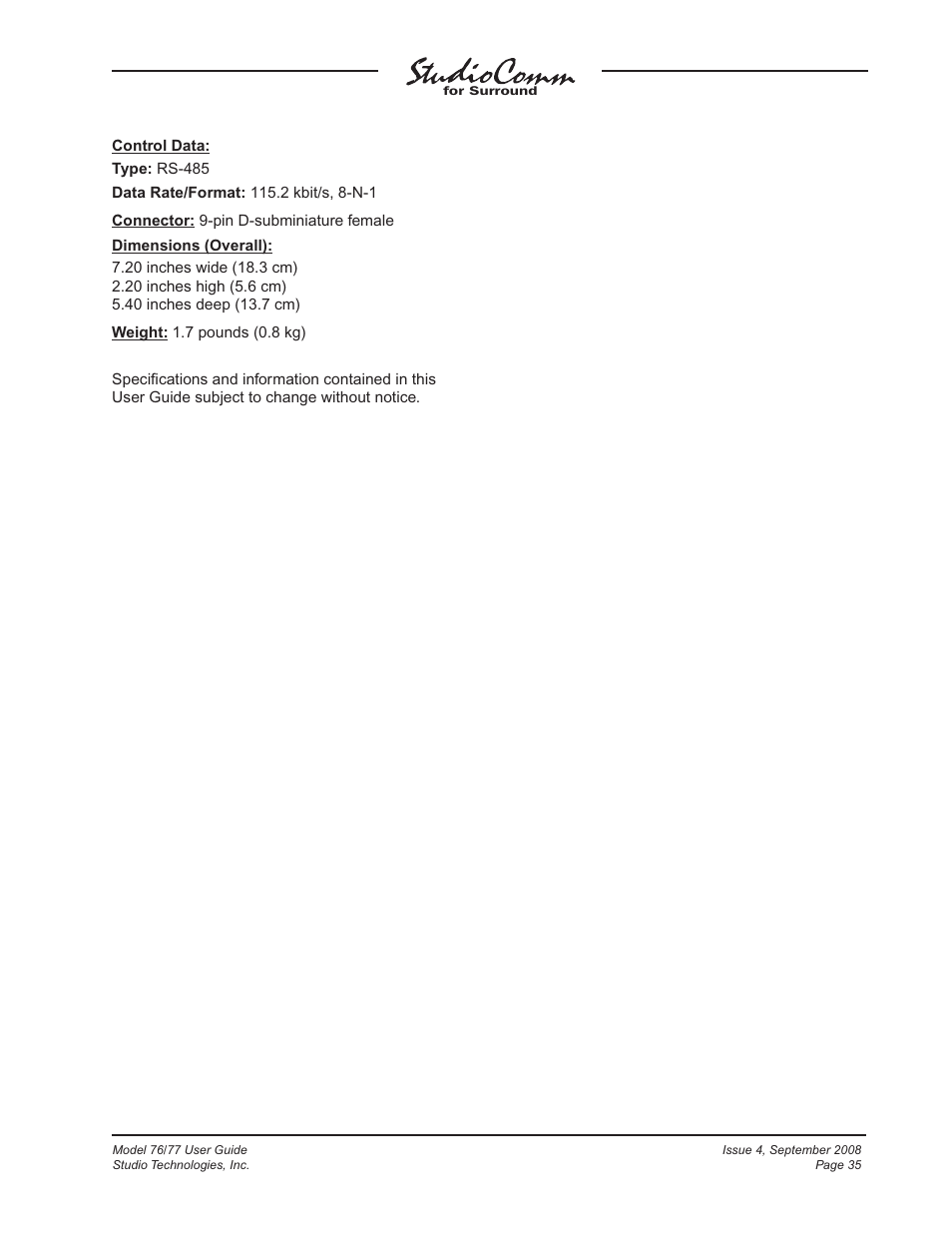 Studio Technologies 76 V.1.04 User Manual | Page 35 / 37