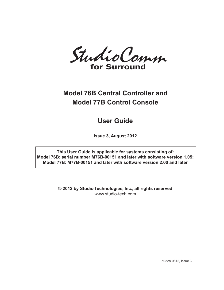 Studio Technologies 76B 2012 User Manual | 45 pages