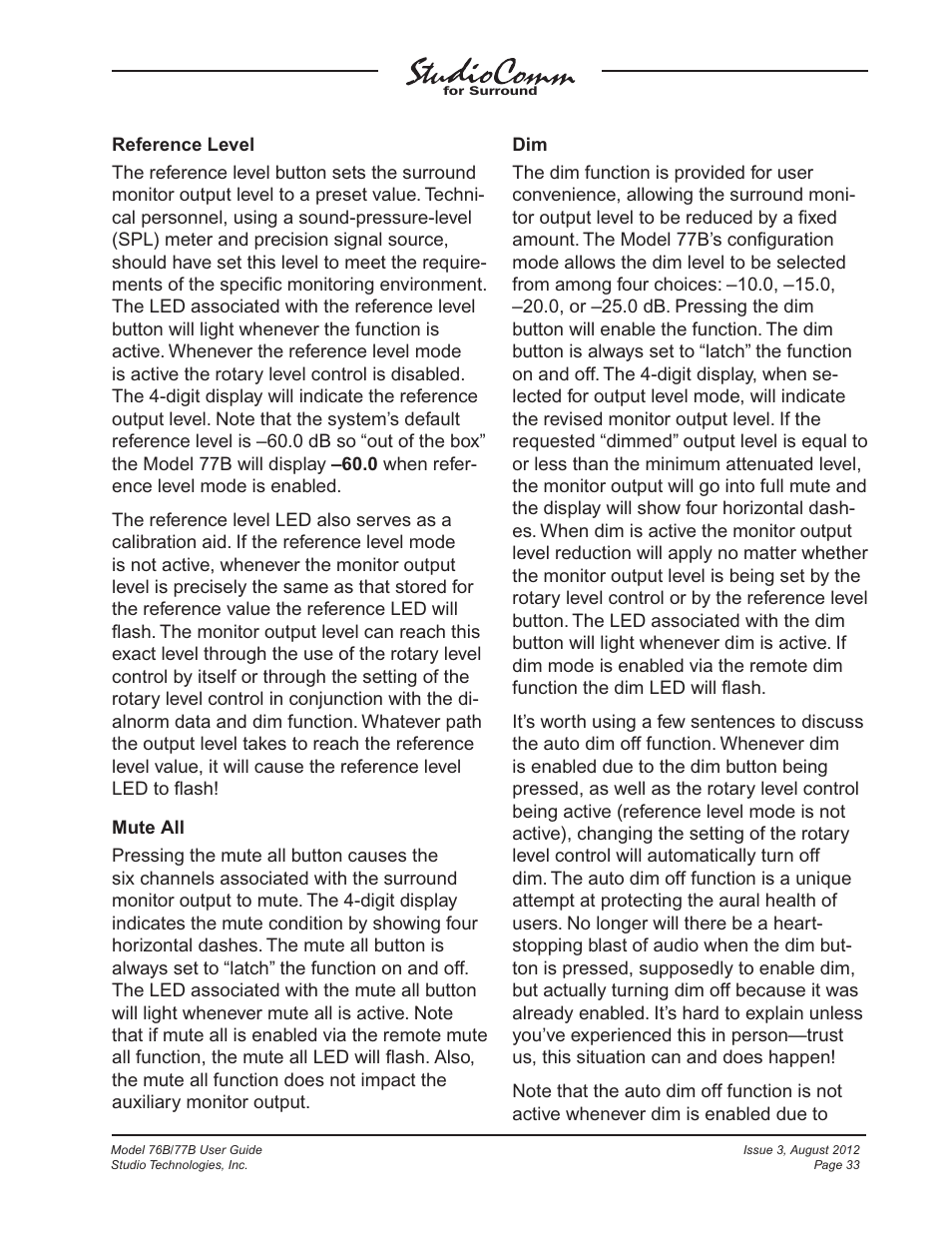 Studio Technologies 76B 2012 User Manual | Page 33 / 45